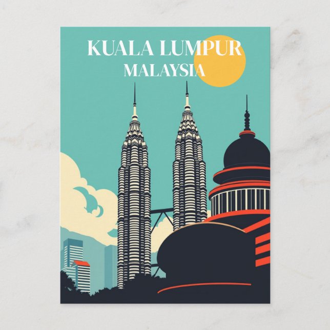 Cartão Postal Paisagem urbana retrô de Kuala Lumpur, Malásia  (Frente)