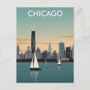 Cartão Postal Paisagens de Chicago com Barcos à Vela