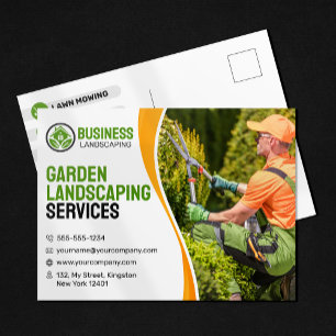 Cartão Postal Paisagismo de jardim laranja e verde Corte de gram