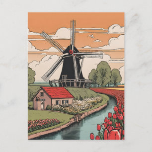 Cartão Postal Países Baixos Windmills