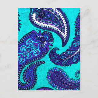 Cartão Postal Paisley Azul Aqua Elétrico