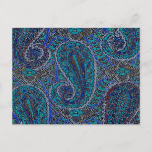 Cartão Postal Paisley Blue Indian Boho Art Pattern