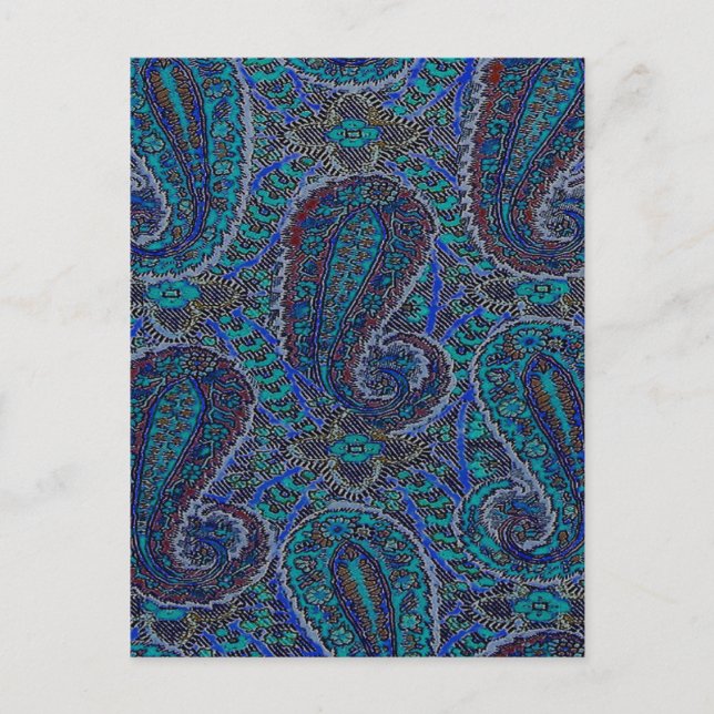 Cartão Postal Paisley Blue Indian Boho Art Pattern (Frente)