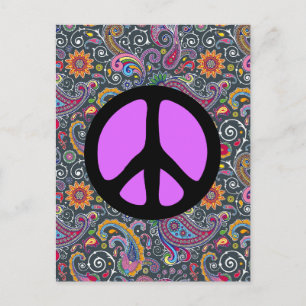 Cartão Postal Paisley Brilhante em Preto Plano