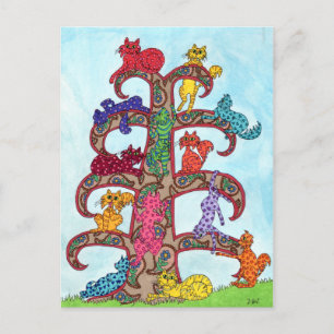 Cartão Postal Paisley Cat Tree of Life