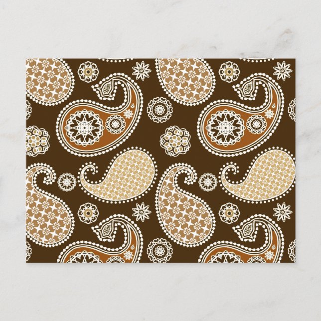 Cartão Postal Paisley, Chocolate Brown e Tan (Frente)