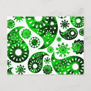 Cartão Postal Paisley com padrão de redemoinho verde.