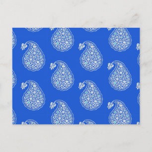 Cartão Postal Paisley de azulejo persa - branco em azul