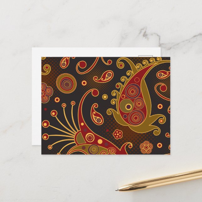 Cartão Postal Paisley Pattern, Persa Paisley, Oriental Paisley (Frente/Verso In Situ)