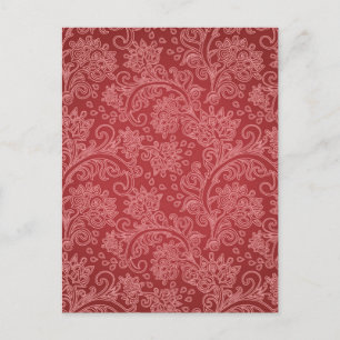 Cartão Postal Paisley Vermelho Damasco Designer Floral Vintage C