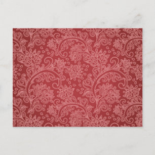 Cartão Postal Paisley Vermelho Damasco Designer Floral Vintage C