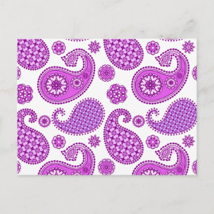 Cartão Postal Paisley, violeta, roxo e branco