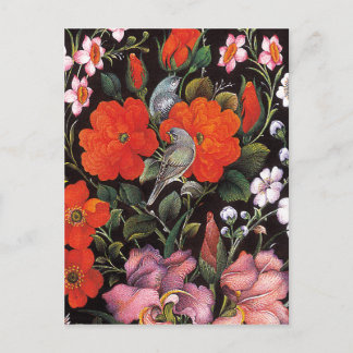 Cartão Postal Pájaros en Flores arte oriental elegante