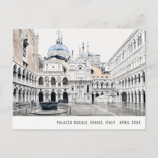 Cartão Postal Palácio Ducal Veneza Itália Aquarela Viagem (Frente)