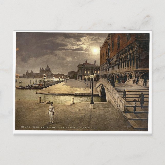 Cartão Postal Palácio e Rua de Cães, Mark's por lua, Veneza, (Frente)