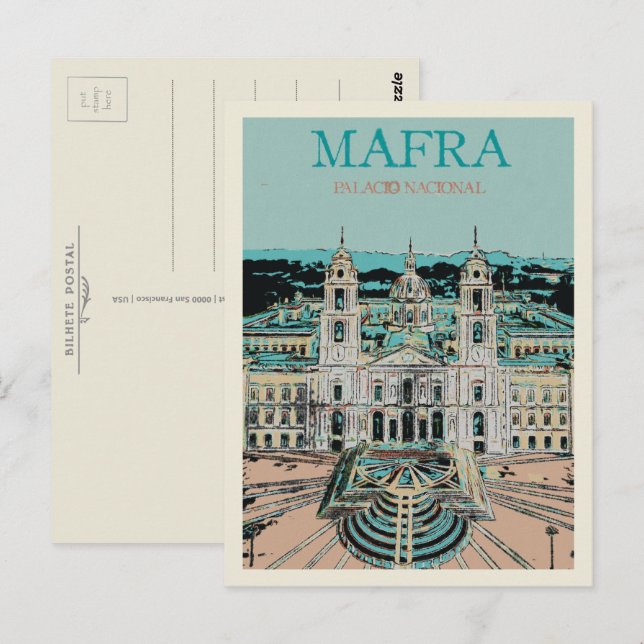 Cartão Postal Palácio Nacional Mafra, Grandeur Arquitetônico (Frente/Verso)