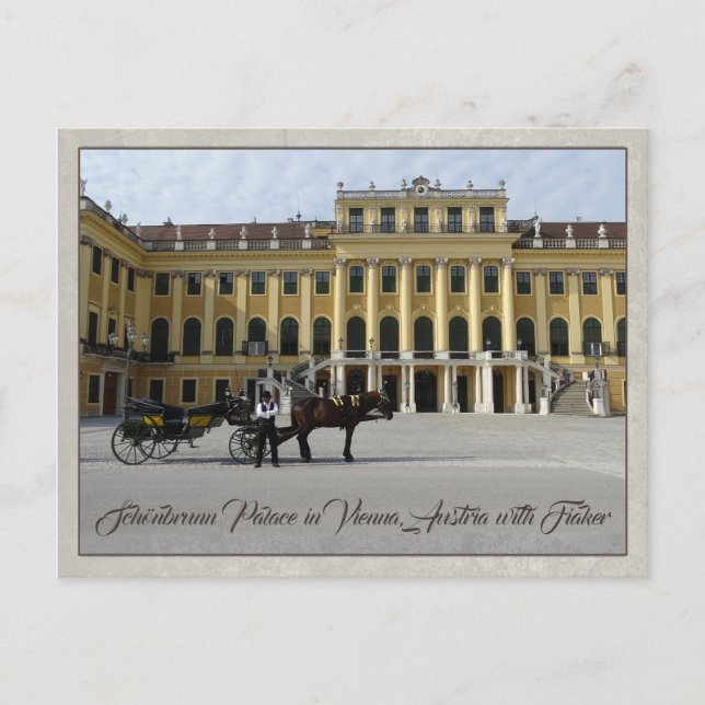 Cartão Postal Palácio Schönbrunn em Viena, Áustria, com Fiaker (Frente)