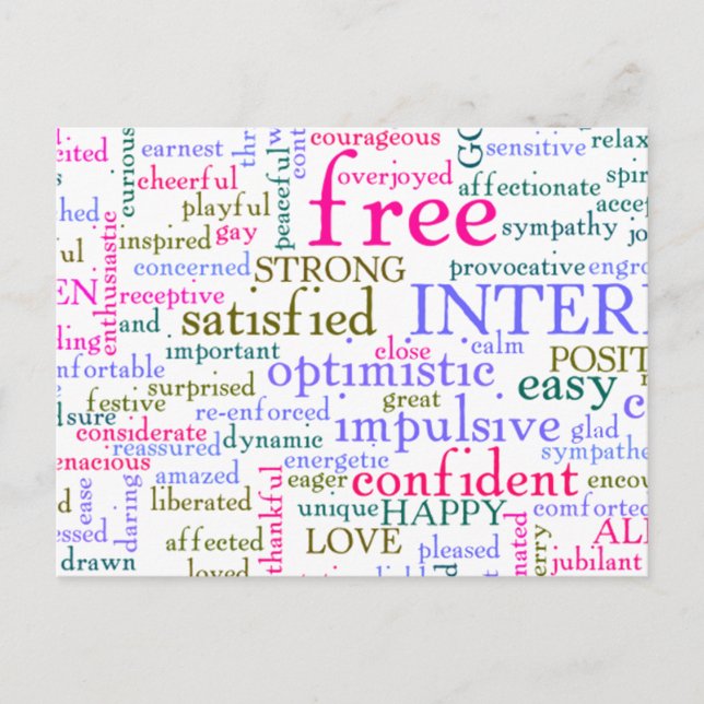 Cartão Postal Palavras animadoras inspiradoras inspiracionais (Frente)
