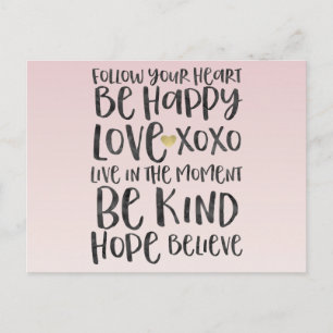 Cartão Postal Palavras Inspiracionais de Cor-de-Água Preta Coraç