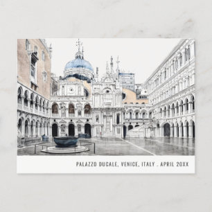 Cartão Postal Palazzo Ducale Veneza Itália Aquarela Viagem