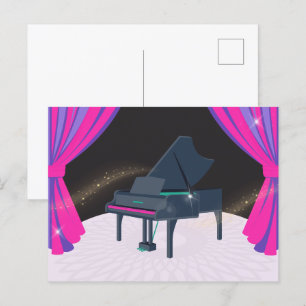 Cartão Postal Palco de piano rosa roxo