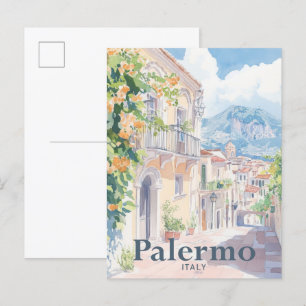 Cartão Postal Palermo Itália Watercolor Painting Viagem