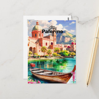Cartão Postal Palermo Italy Travel Poster, Sicily Cityscape Wall