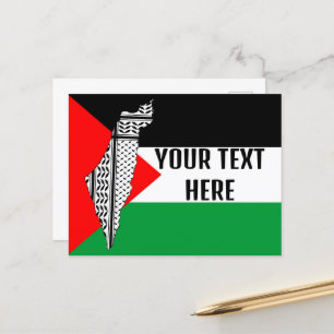 Cartão Postal Palestina - Bandeira e Mapa com Padrão Keffiyeh