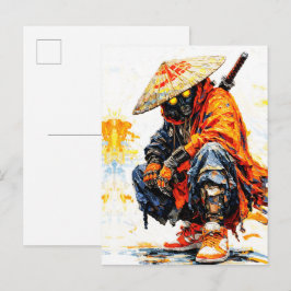 Cartão Postal Paleta de Ciber Samurai Faca Neon Laranja Impasto