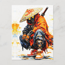 Cartão Postal Paleta de Ciber Samurai Faca Neon Laranja Impasto