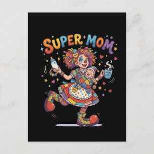 Cartão Postal Palhaço de Circo Super Mãe Humor da Maternidade