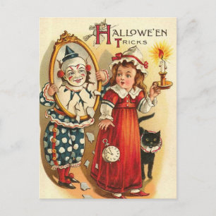 Cartão Postal Palhaço em Truques de Halloween do Espelho