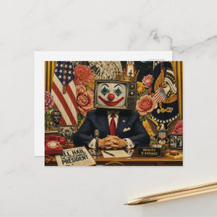 Cartão Postal Palhaço na Mesa da Escritório Colagem Surrealista