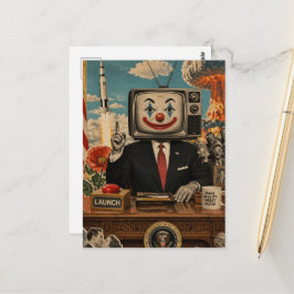 Cartão Postal Palhaço Retro na Mesa Colagem Surrealista