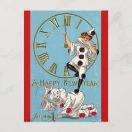 Cartão Postal Palhaços Antigos À Meia-Noite Feliz Ano Novo