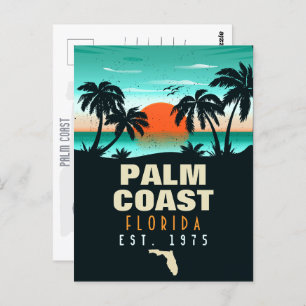 Cartão Postal Palm Coast Florida Flagler Vintage Retro Sunset 80