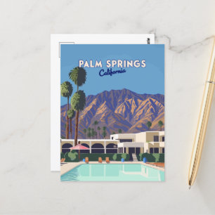 Cartão Postal Palm Primaveras California Piscina Hotel Trees Ret