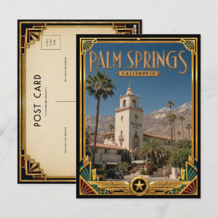 Cartão Postal Palm Springs Califórnia Arte Deco Vintage Dourado