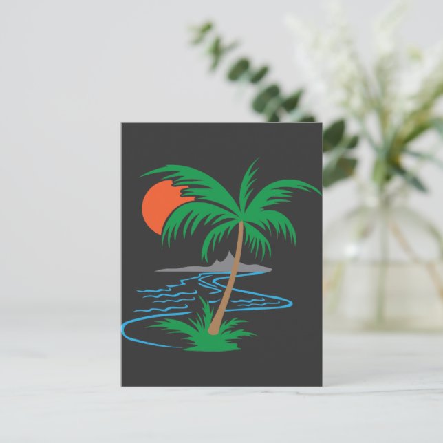 Cartão Postal Palm Tree by the River | Tropical Sunset Art (Em pé/Frente)