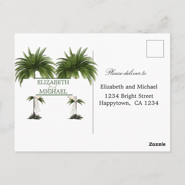 Cartão Postal Palm Tree Elegant Modern Chic Jewish Weding RSVP (Verso)