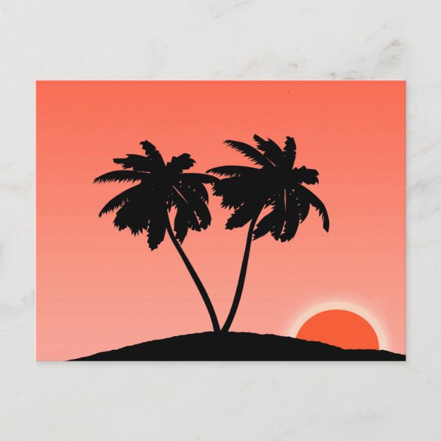 Cartão Postal Palm Tree Silhoule Contra Sunset Orange (Frente)