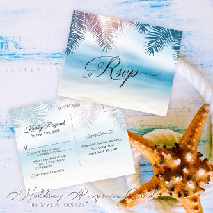 Cartão Postal Palm Tree Tropical Island Beach Weding RSVP Card