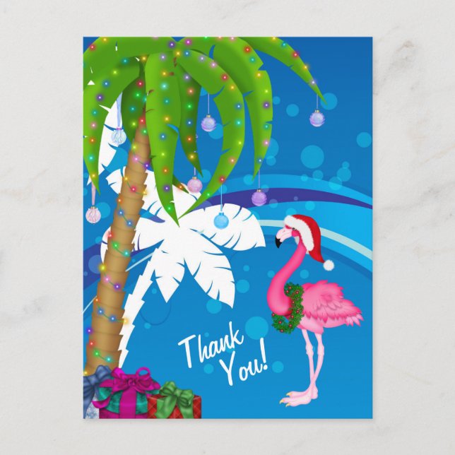 Cartão Postal Palm Trees Papais noeis Flamingo Holiday Beach Obr (Frente)