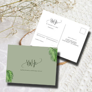 Cartão Postal Palma de Aquarela Tropical Deixa RSVP de Casamento