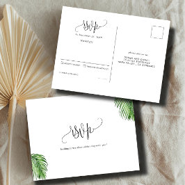 Cartão Postal Palma de Aquarela Tropical Deixa RSVP de Casamento
