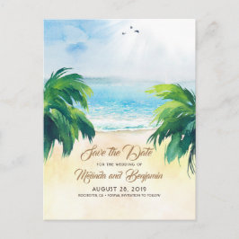 Cartão Postal Palmas Tropicais Praia Romântica Salve a Data