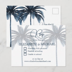 Cartão Postal Palmeira Azul Elegante Resposta de Casamento Moder