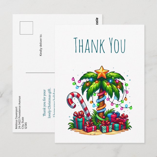 Cartão Postal Palmeira Tropical de Natal Agradecimento (Frente/Verso)