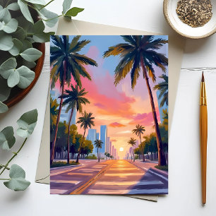 Cartão Postal Palmeiras do Pôr do Sol de Miami