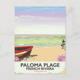 Cartão Postal Paloma Plage, poster de viagens francês da Riviera